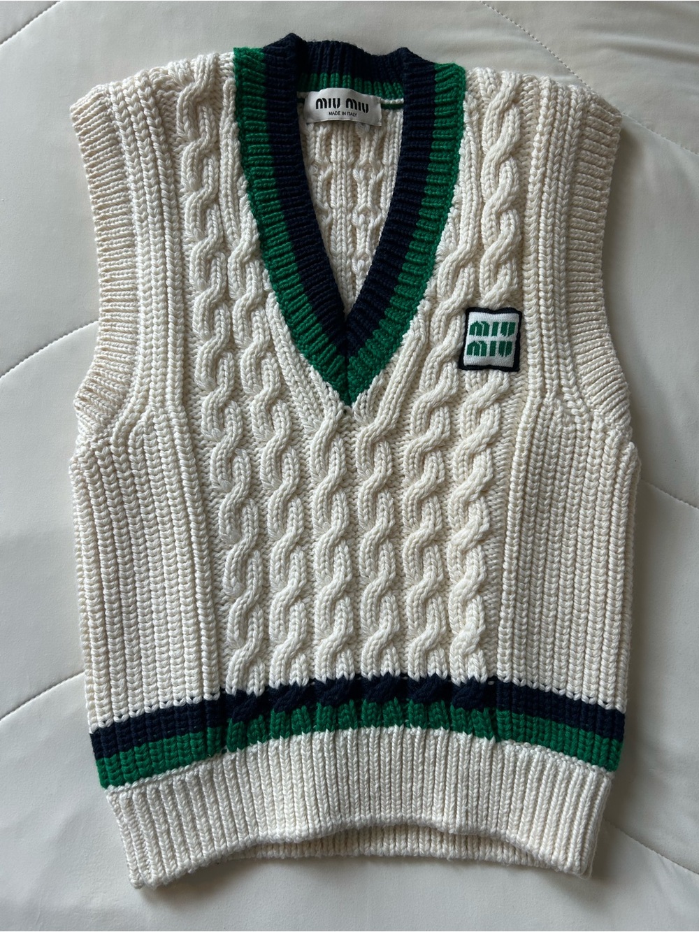 Miu Miu Cable Knit V-Neck Sweater Vest